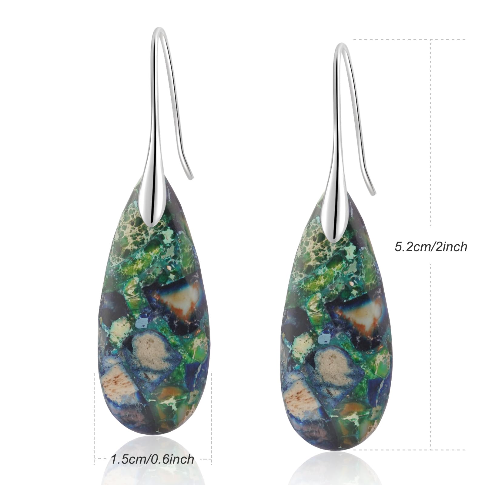 Sriomu Natural Healing Stone Fishhoop Dangle Drop Earrings Statement Gold silver earrings