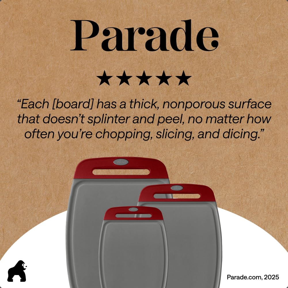GORILLA GRIP BPA-Free Reversible Kitchen Cutting Board, Set of 3, Black
