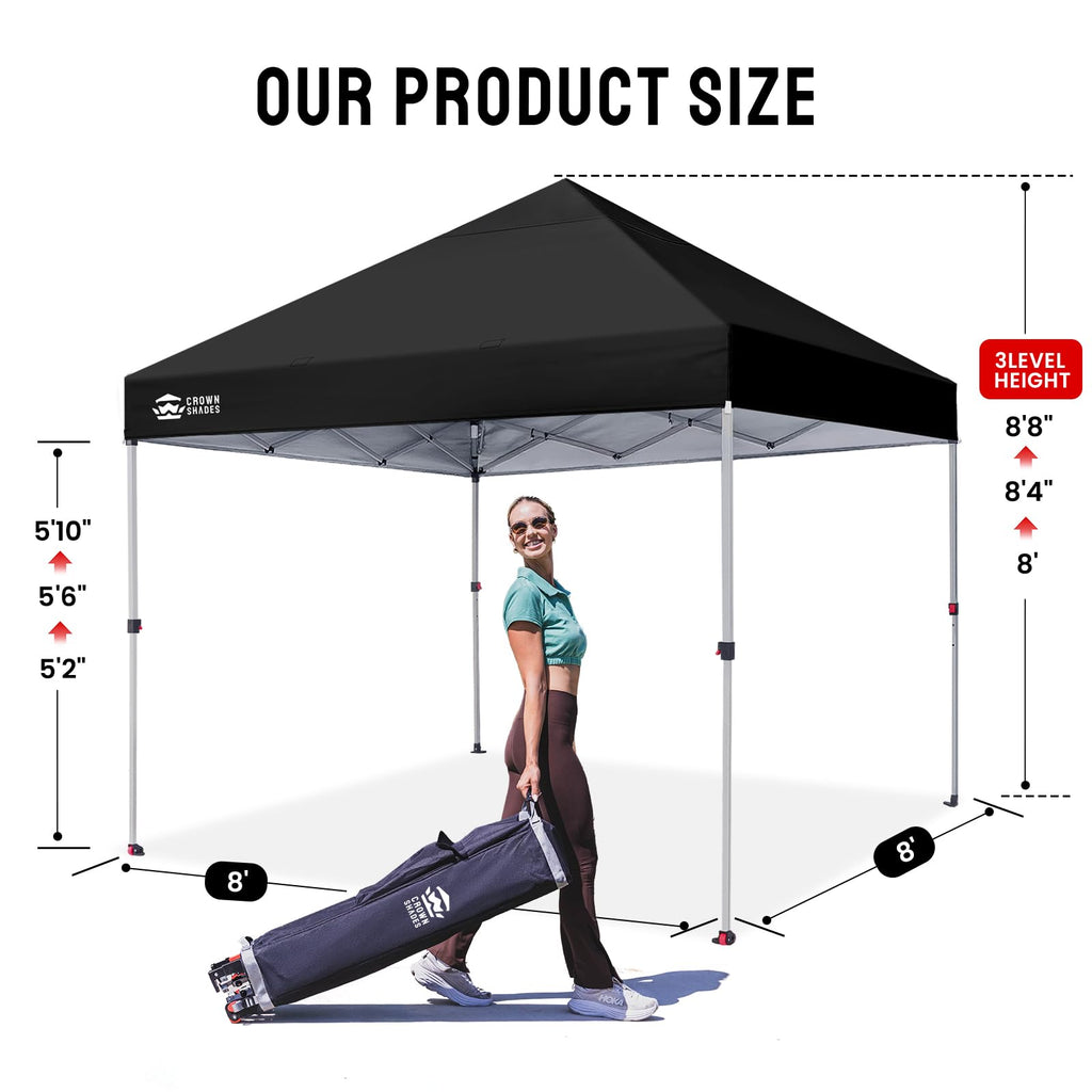 CROWN SHADES 8x8 Pop Up Canopy Tent with One Push Setup, Grid White