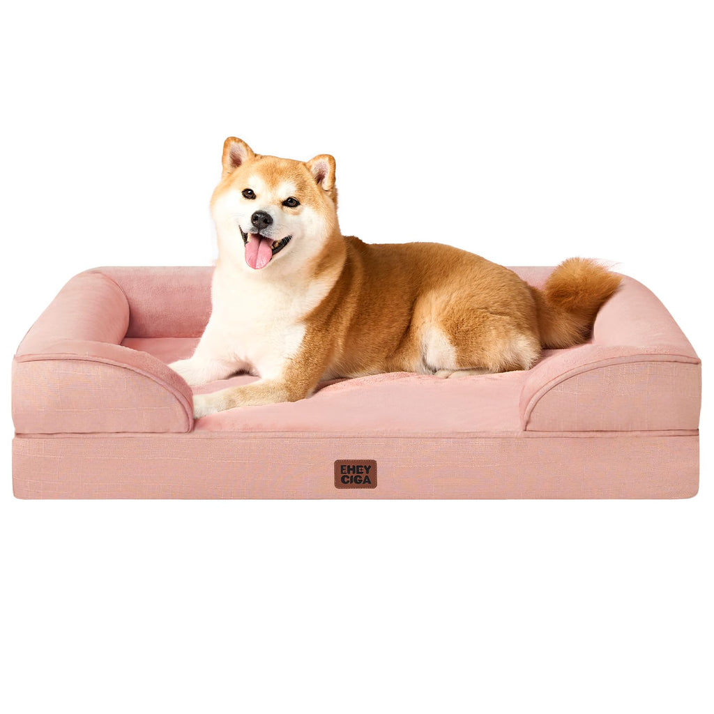 EHEYCIGA Orthopedic Dog Beds Large Sized Dog, Waterproof Memory Foam Pet Bed with Sides, Non-Slip Bottom Large Pet Bed with Washable Removable Cover, Grey