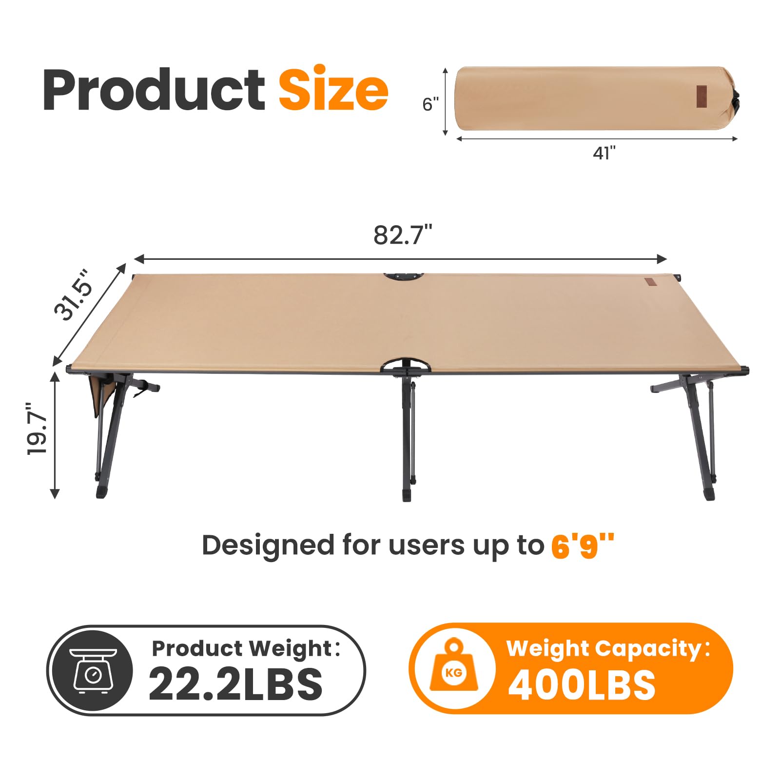Heavy Duty Camping Cot for Adults, 31.5'' Wide Folding Cot, Support 400LBS