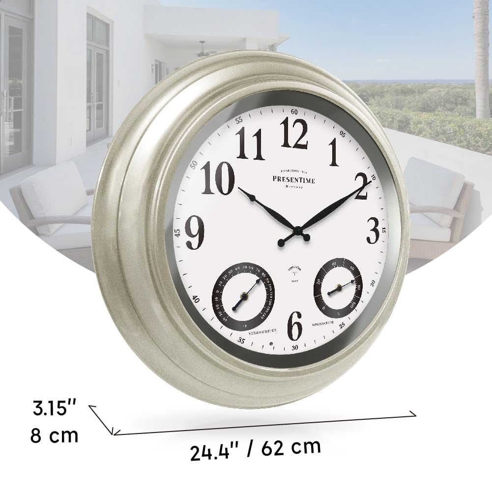 Presentime 24 inch Large Illuminated Waterproof Outdoor Clock