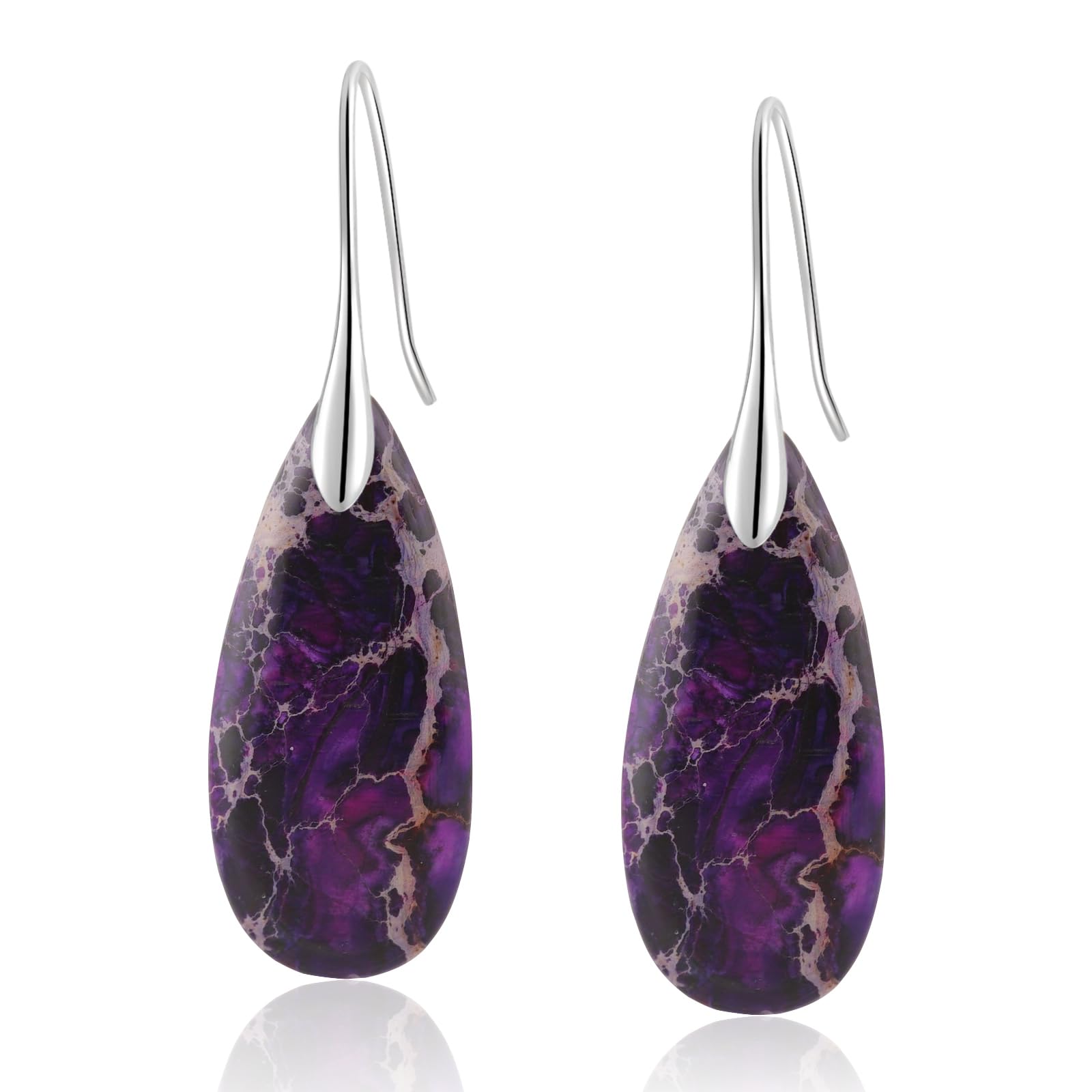 Sriomu Natural Healing Stone Fishhoop Dangle Drop Earrings Statement Gold silver earrings