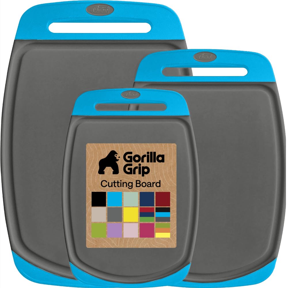 GORILLA GRIP BPA-Free Reversible Kitchen Cutting Board, Set of 3, Black