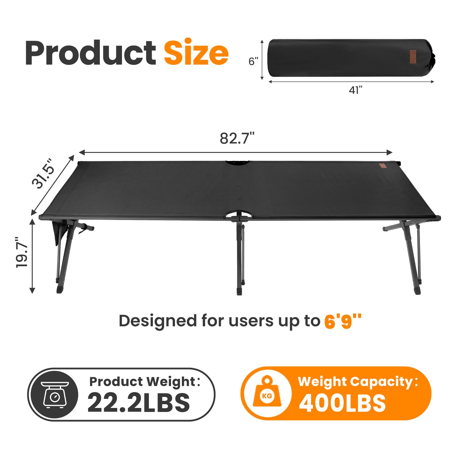 Heavy Duty Camping Cot for Adults, 31.5'' Wide Folding Cot, Support 400LBS