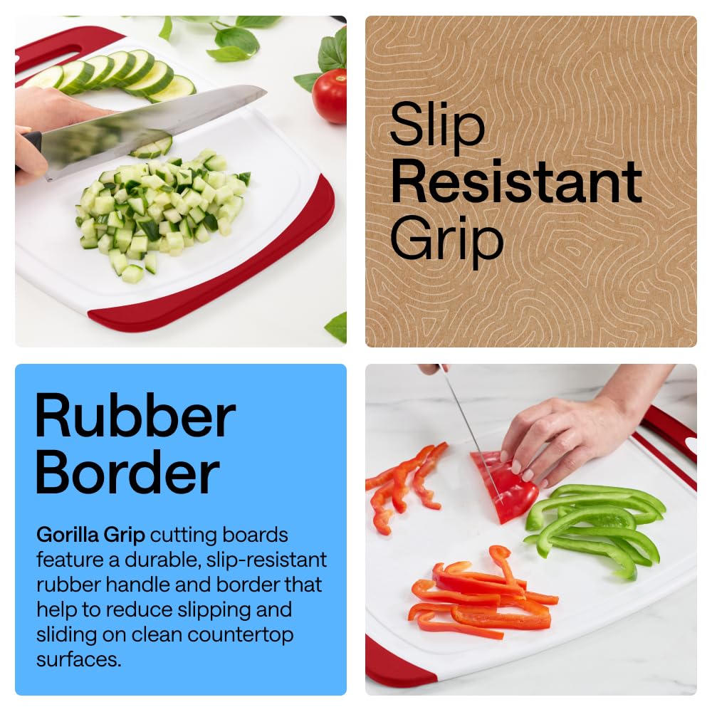 GORILLA GRIP BPA-Free Reversible Kitchen Cutting Board, Set of 3, Black