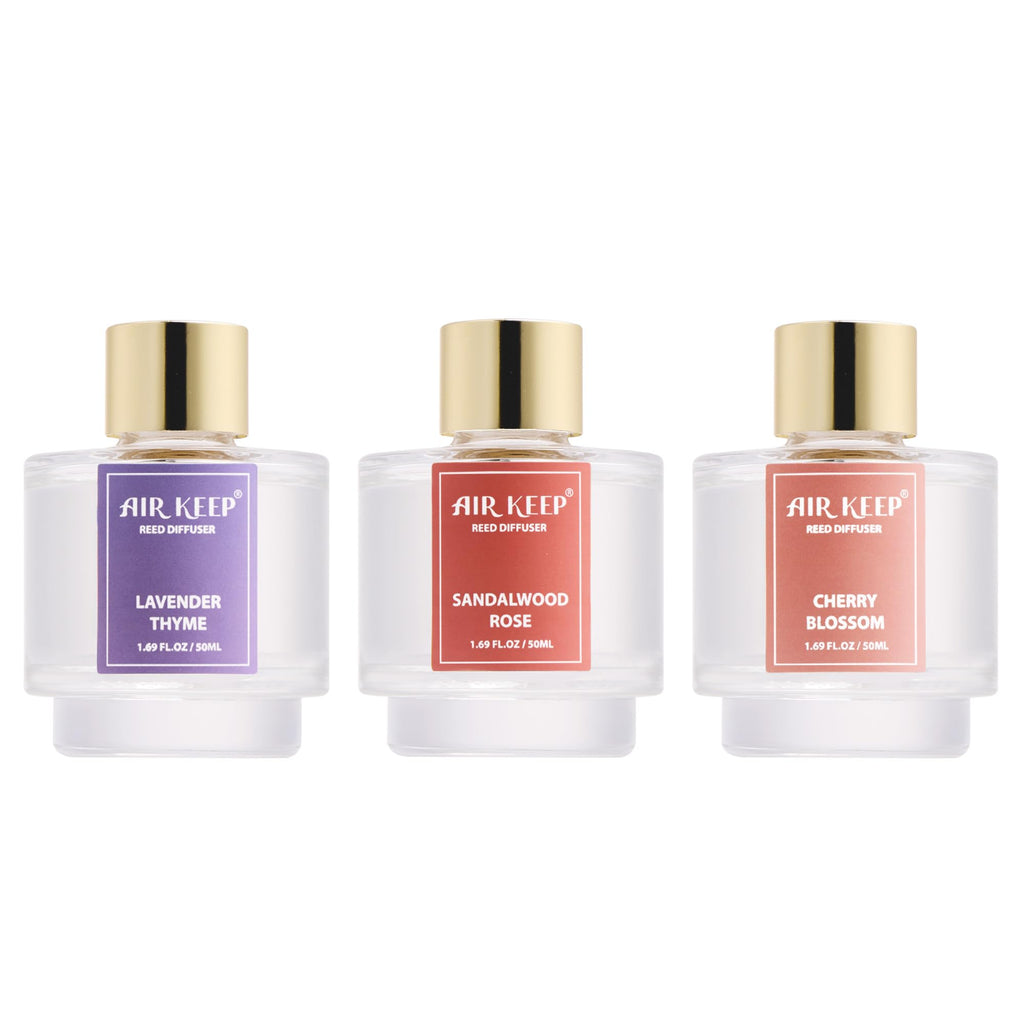 Airkeep Reed Diffuser Set of 3,Clean Linen Ocean Mist&Sea Salt Lavender Eucalyptus Oil Reed Diffusers for Bedroom Living Room Office Aromatherapy Oil Reed Diffuser for Gift 50ml x 3