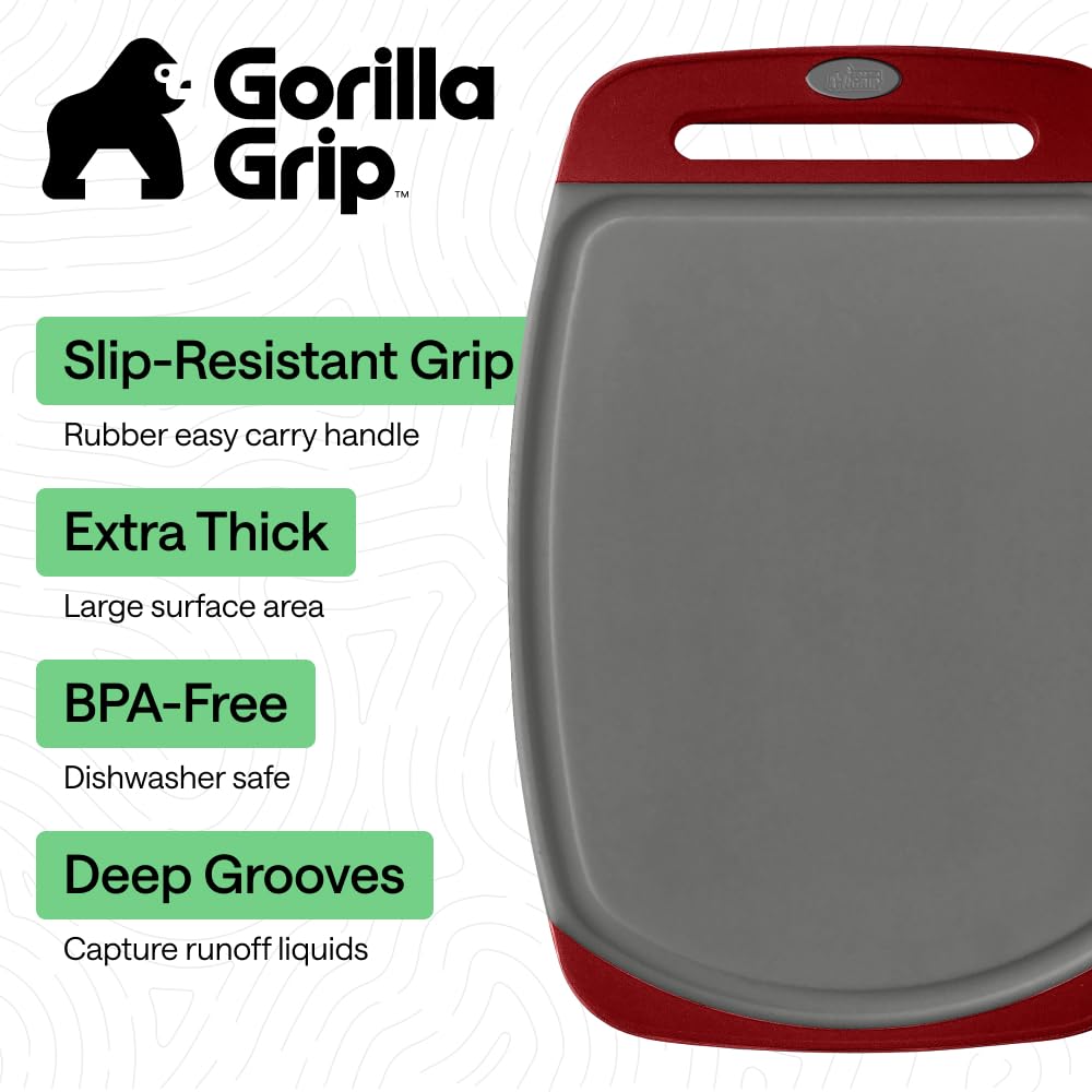 GORILLA GRIP BPA-Free Reversible Kitchen Cutting Board, Set of 3, Black