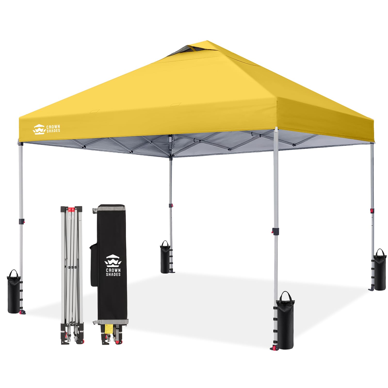 CROWN SHADES 8x8 Pop Up Canopy Tent with One Push Setup, Grid White