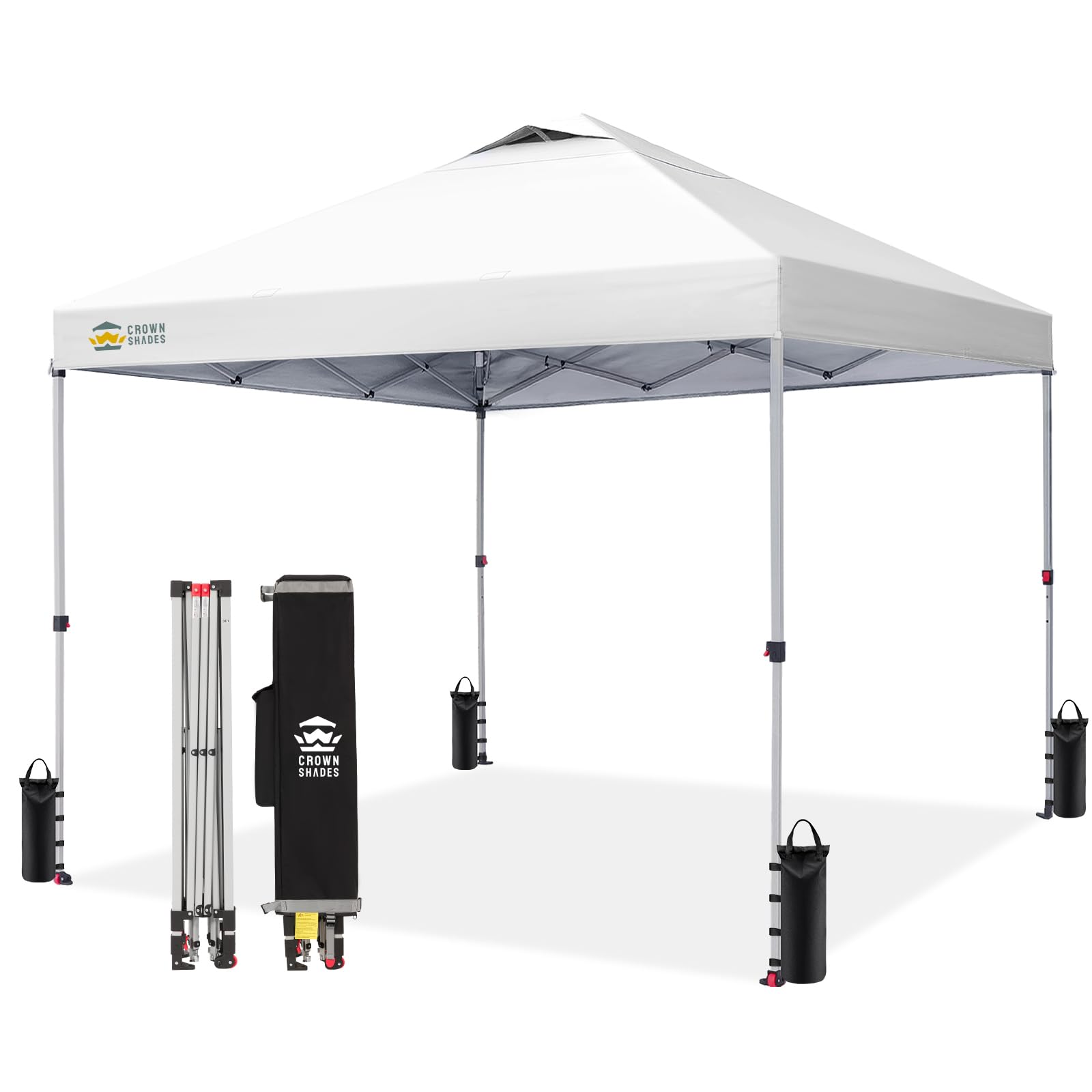 CROWN SHADES 8x8 Pop Up Canopy Tent with One Push Setup, Grid White