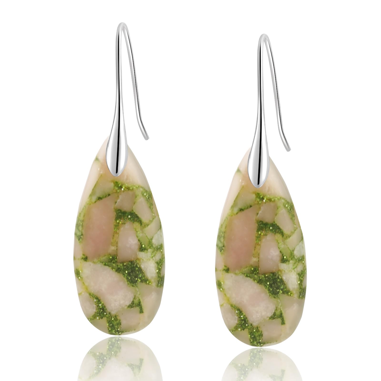 Sriomu Natural Healing Stone Fishhoop Dangle Drop Earrings Statement Gold silver earrings