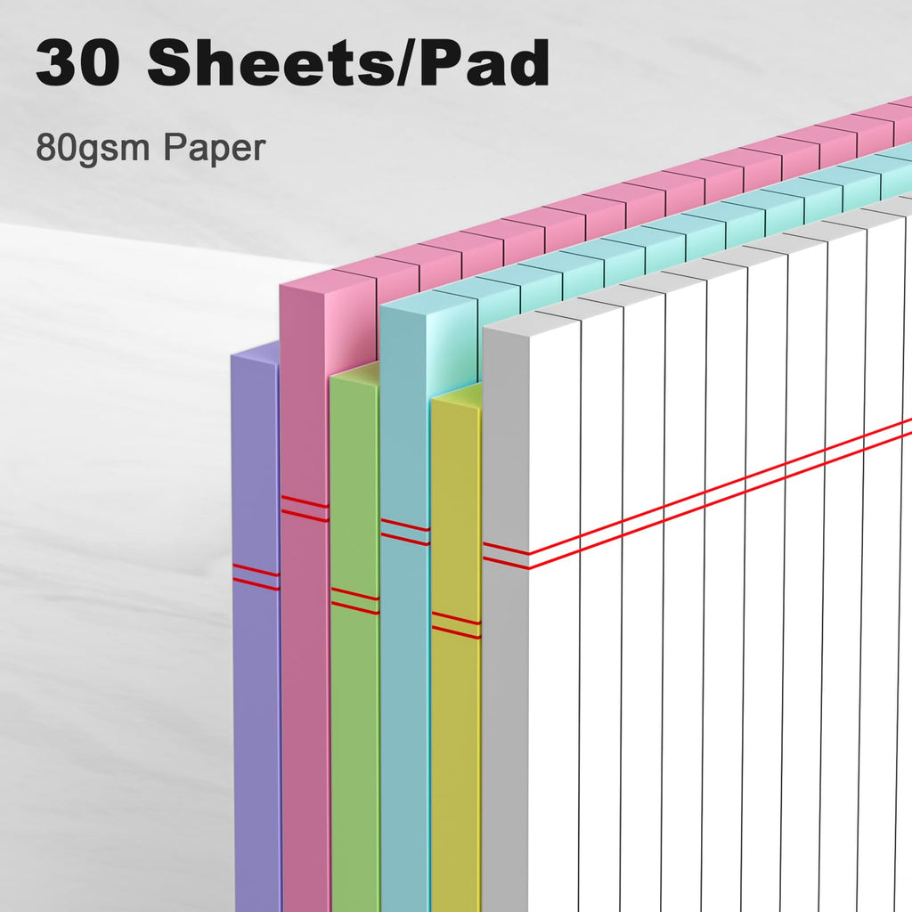5pcs Small Note Pads 5x8 Notebook College Ruled Legal Pads Color Notepads 5 Pack Study Back Writing Pads 5 x 8 Perforated Narrow Ruled Pads of Paper for School & Office Supplies 30 Sheets/Pack