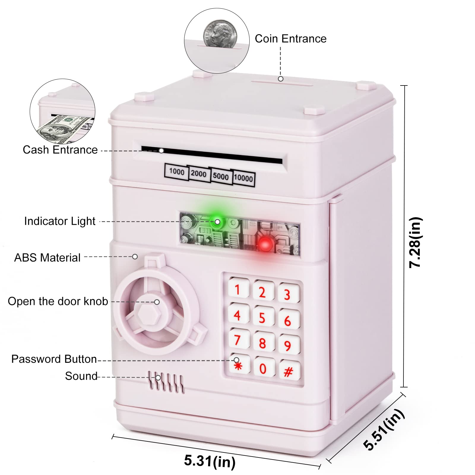 Refasy Piggy Bank Cash Coin Can ATM Bank Electronic Coin Money Bank for Kids Age 3-12, Money Savings Box Mini ATM Coin Bank Toys Gifts for 3 4 5 6 7 8 9 10 11 12 Year Old Boys Girls