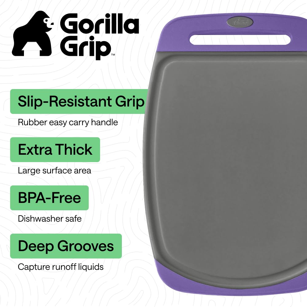 GORILLA GRIP BPA-Free Reversible Kitchen Cutting Board, Set of 3, Black