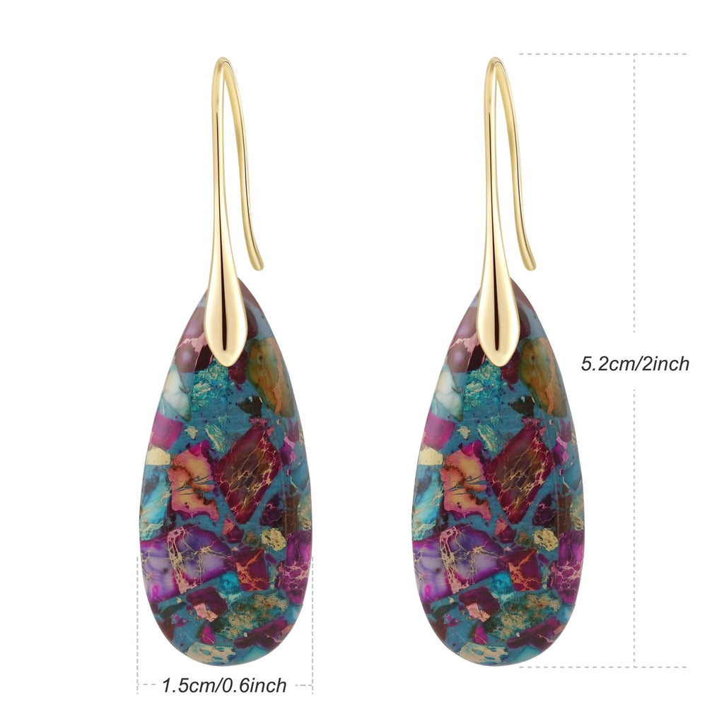 Sriomu Natural Healing Stone Fishhoop Dangle Drop Earrings Statement Gold silver earrings