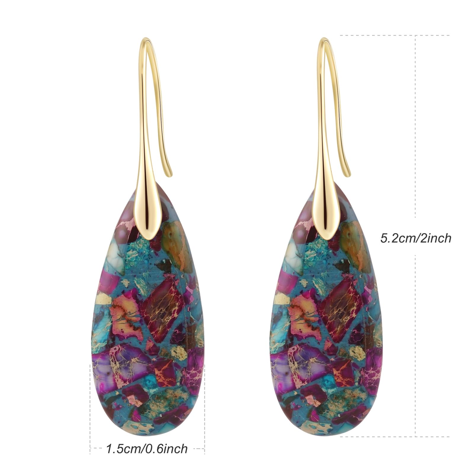 Sriomu Natural Healing Stone Fishhoop Dangle Drop Earrings Statement Gold silver earrings