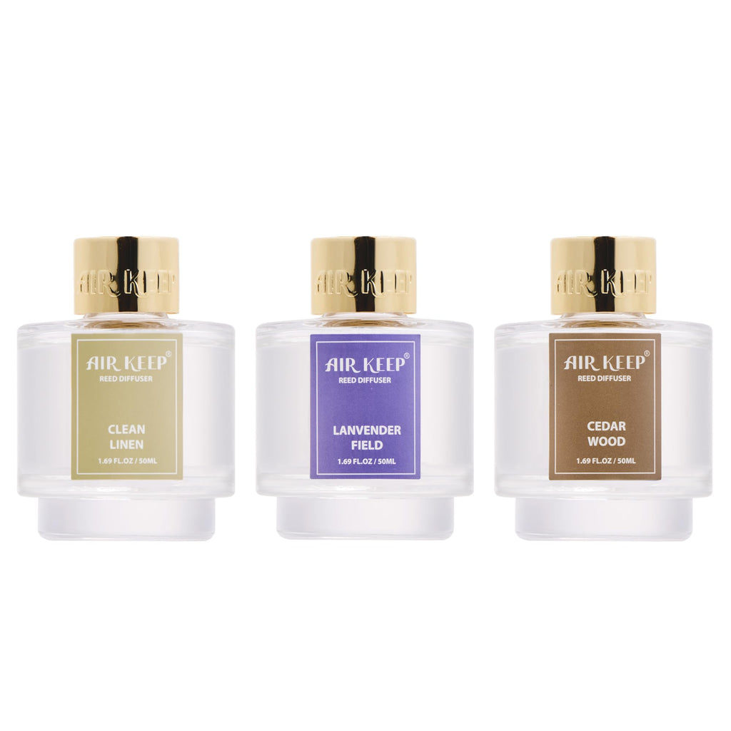 Airkeep Reed Diffuser Set of 3,Clean Linen Ocean Mist&Sea Salt Lavender Eucalyptus Oil Reed Diffusers for Bedroom Living Room Office Aromatherapy Oil Reed Diffuser for Gift 50ml x 3