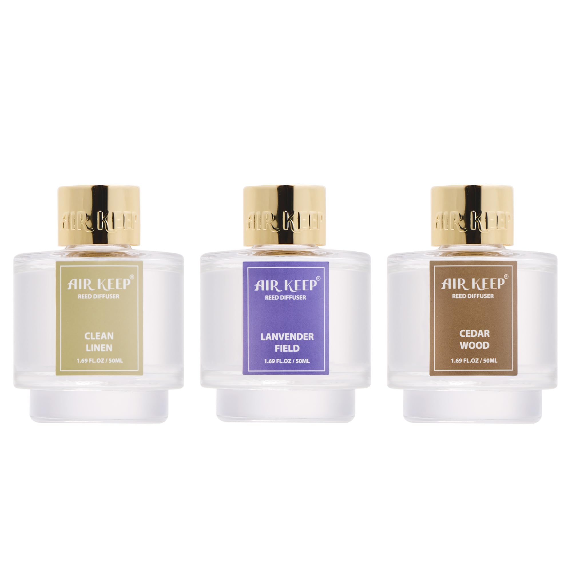 Airkeep Reed Diffuser Set of 3,Clean Linen Ocean Mist&Sea Salt Lavender Eucalyptus Oil Reed Diffusers for Bedroom Living Room Office Aromatherapy Oil Reed Diffuser for Gift 50ml x 3