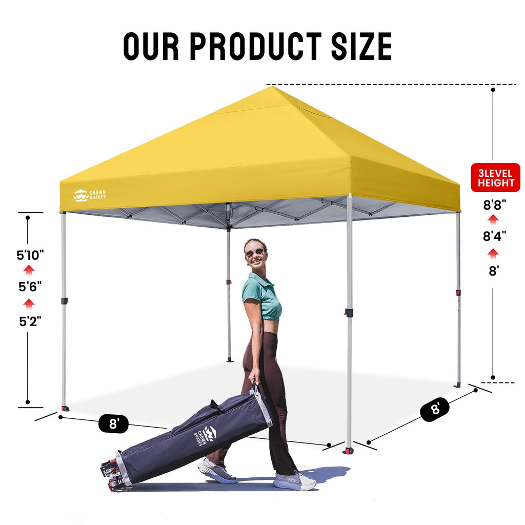 CROWN SHADES 8x8 Pop Up Canopy Tent with One Push Setup, Grid White