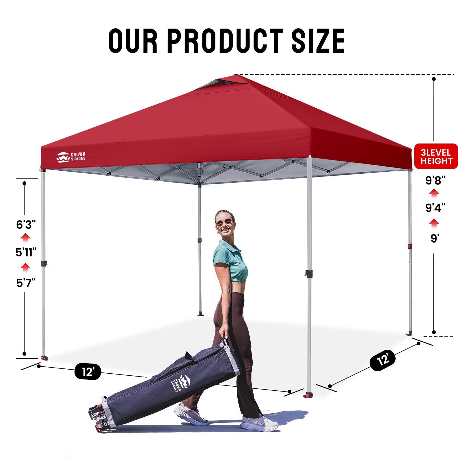 CROWN SHADES 8x8 Pop Up Canopy Tent with One Push Setup, Grid White