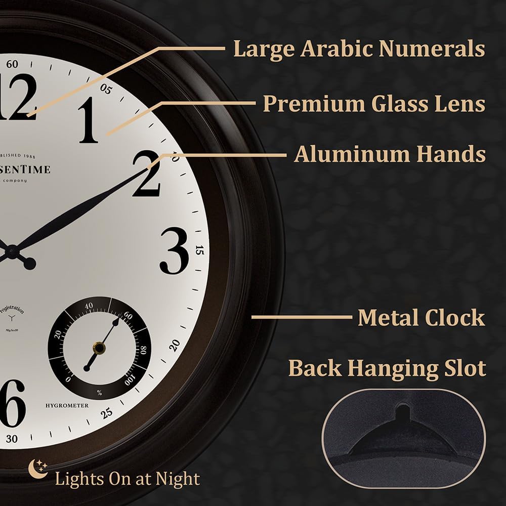 Presentime 24 inch Large Illuminated Waterproof Outdoor Clock