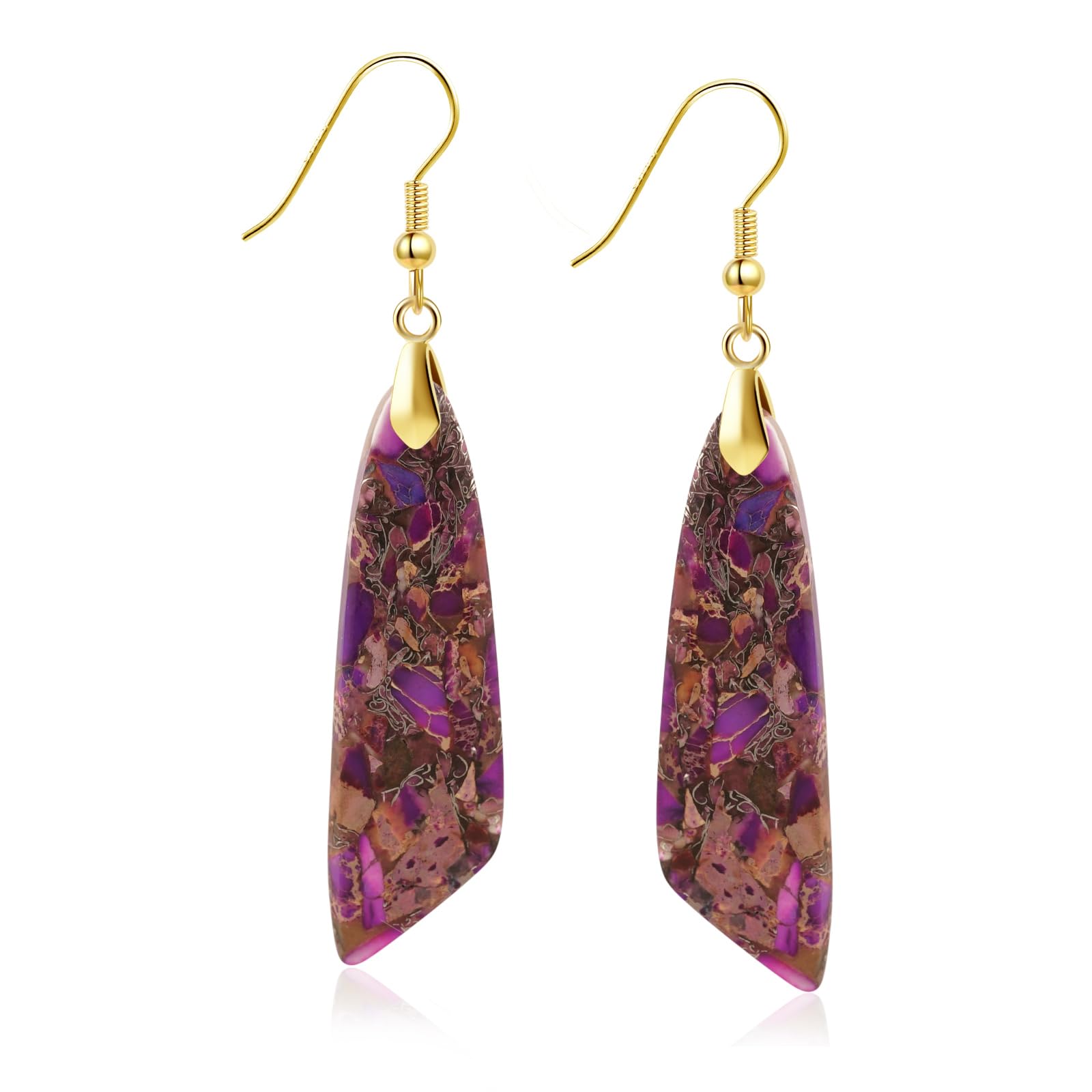 Sriomu Natural Healing Stone Fishhoop Dangle Drop Earrings Statement Gold silver earrings