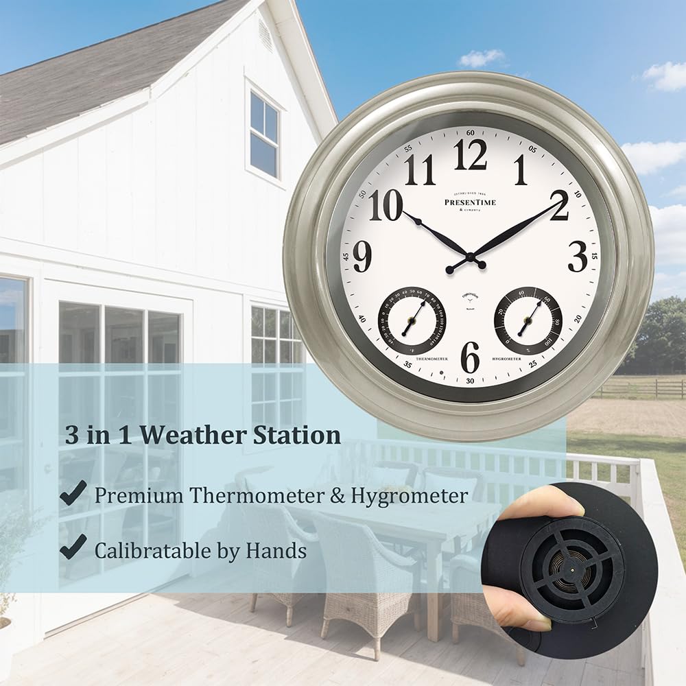 Presentime 24 inch Large Illuminated Waterproof Outdoor Clock