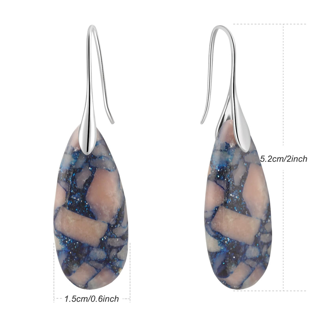 Sriomu Natural Healing Stone Fishhoop Dangle Drop Earrings Statement Gold silver earrings