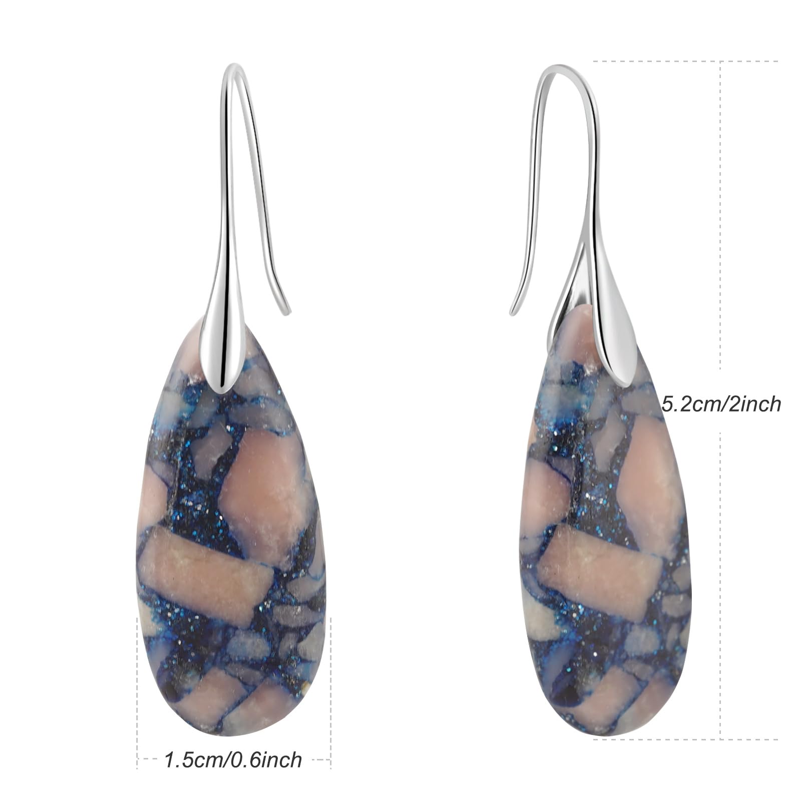 Sriomu Natural Healing Stone Fishhoop Dangle Drop Earrings Statement Gold silver earrings