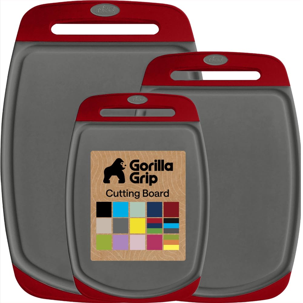 GORILLA GRIP BPA-Free Reversible Kitchen Cutting Board, Set of 3, Black