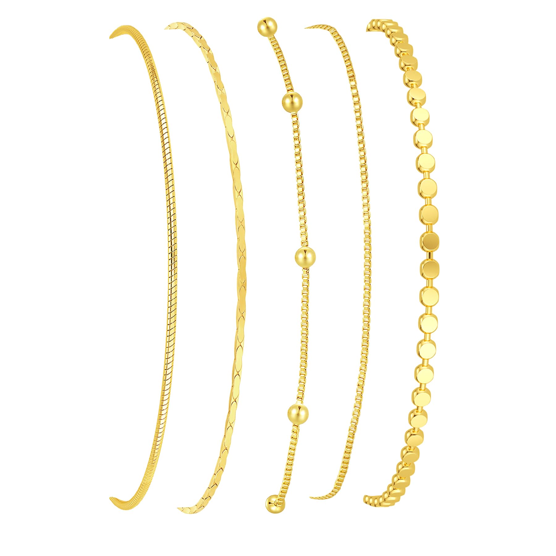 Gold Bracelets for Women, 14K Gold Plated Stackable Bracelet Stack Set Adjustable Charm Paperclip Chain Snake Link Layered Waterproof Jewelry Sets Gifts