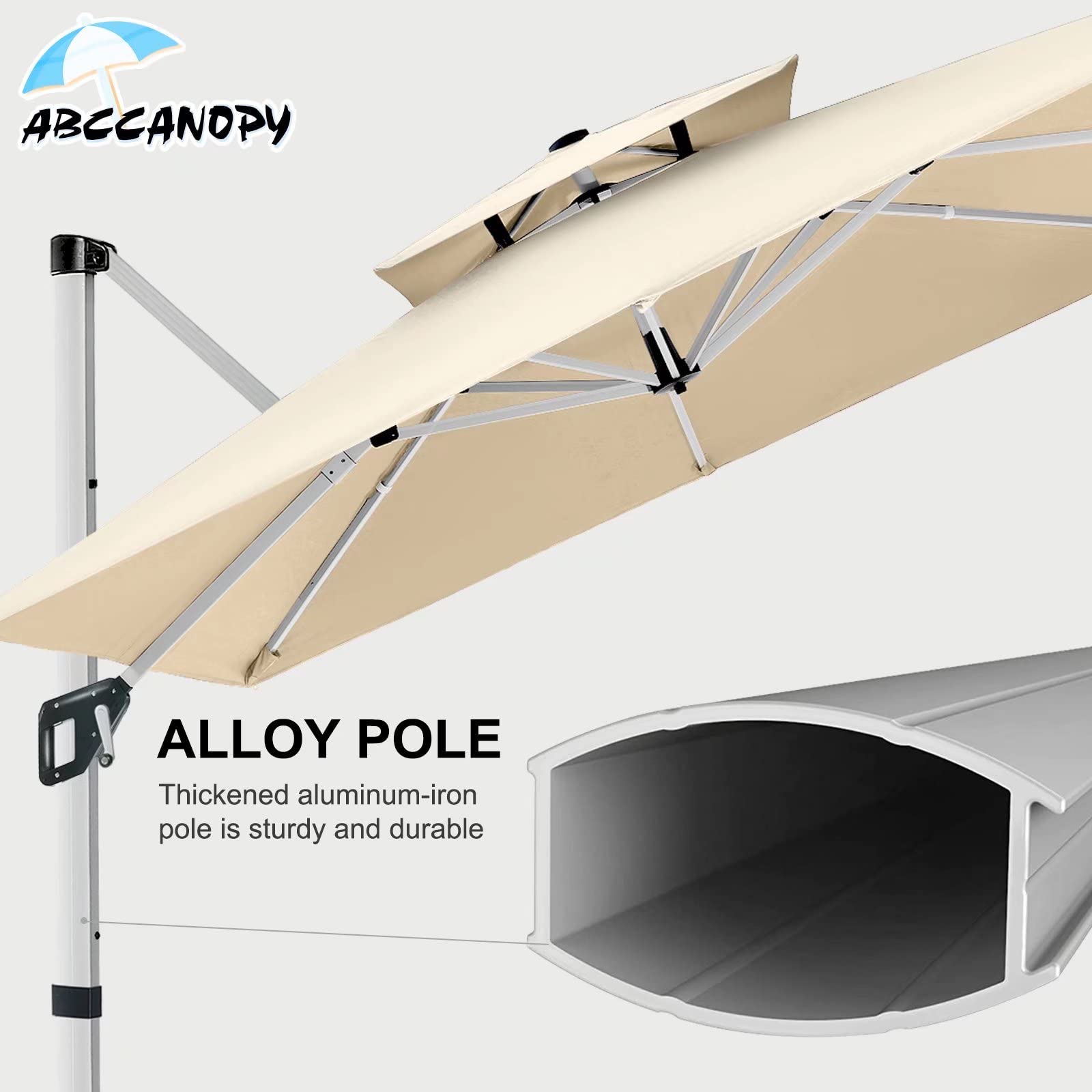 ABCCANOPY Patio Umbrella Cantilever Double Top Outdoor Offset Umbrella with 360° Rotation