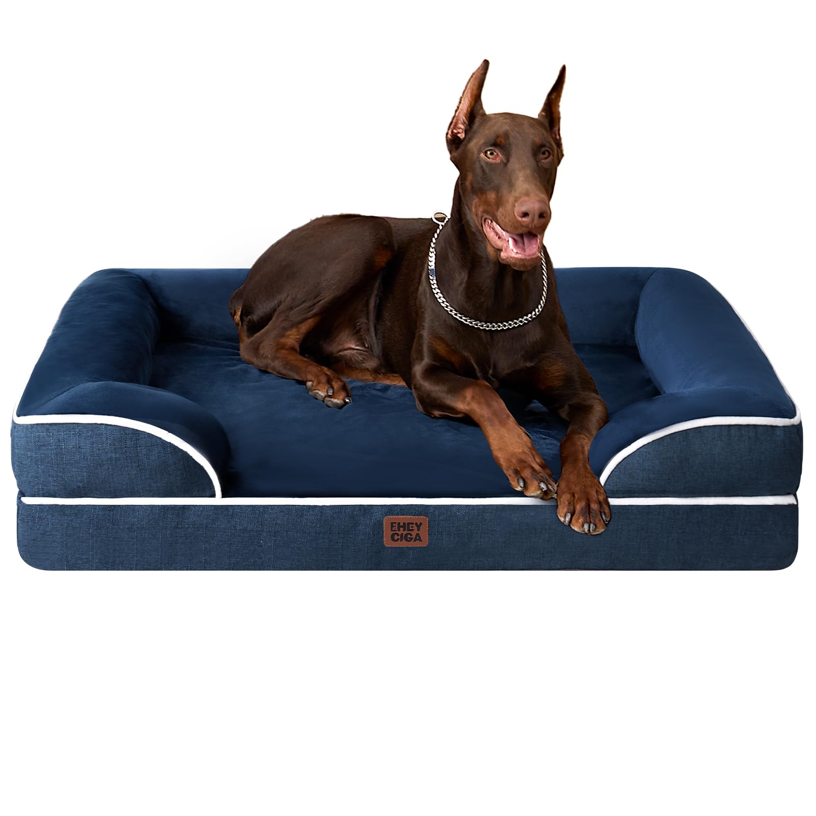 EHEYCIGA Orthopedic Dog Beds Large Sized Dog, Waterproof Memory Foam Pet Bed with Sides, Non-Slip Bottom Large Pet Bed with Washable Removable Cover, Grey