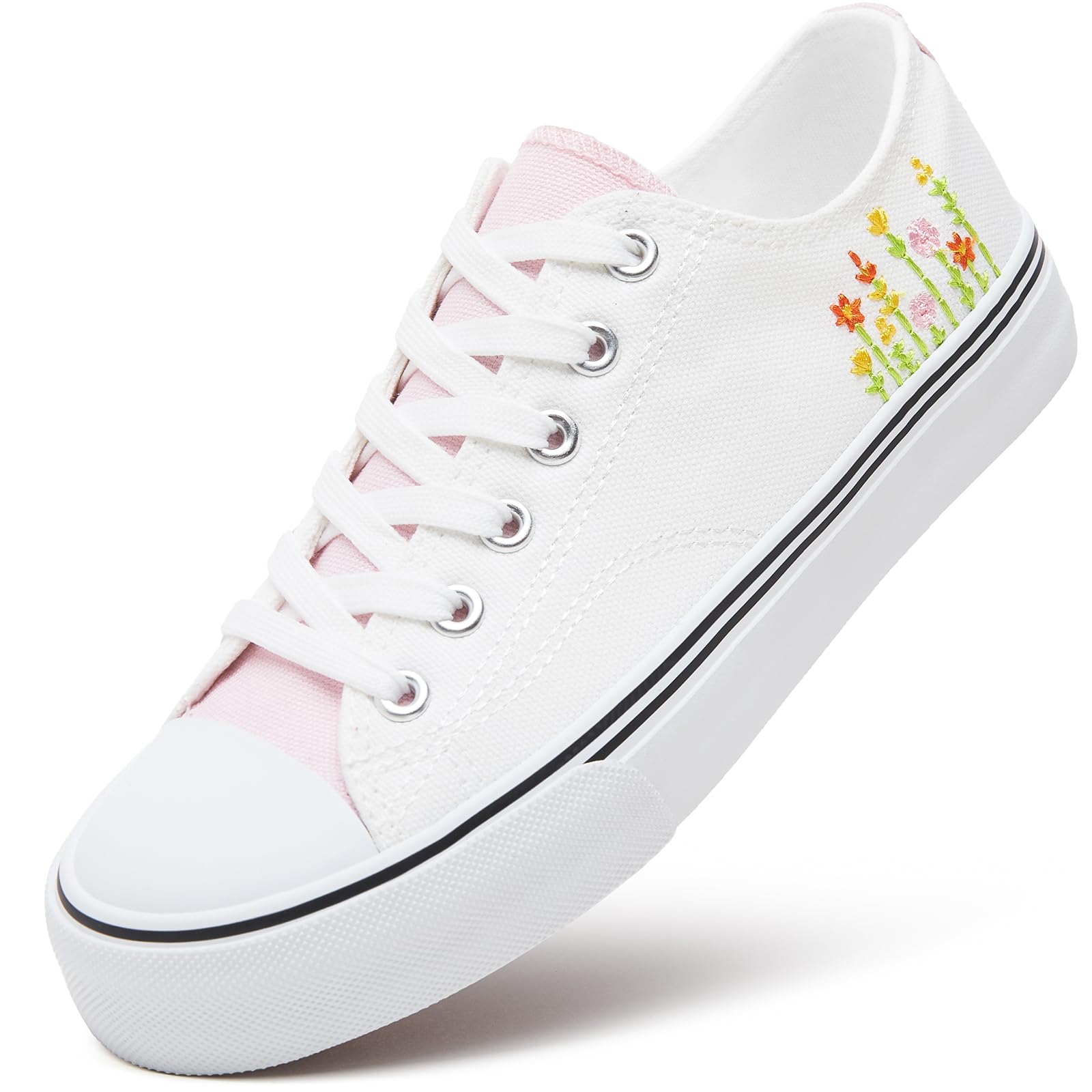ZGR Womens White Tennis Shoes for Women,Low Tops Lace up Canvas Sneakers