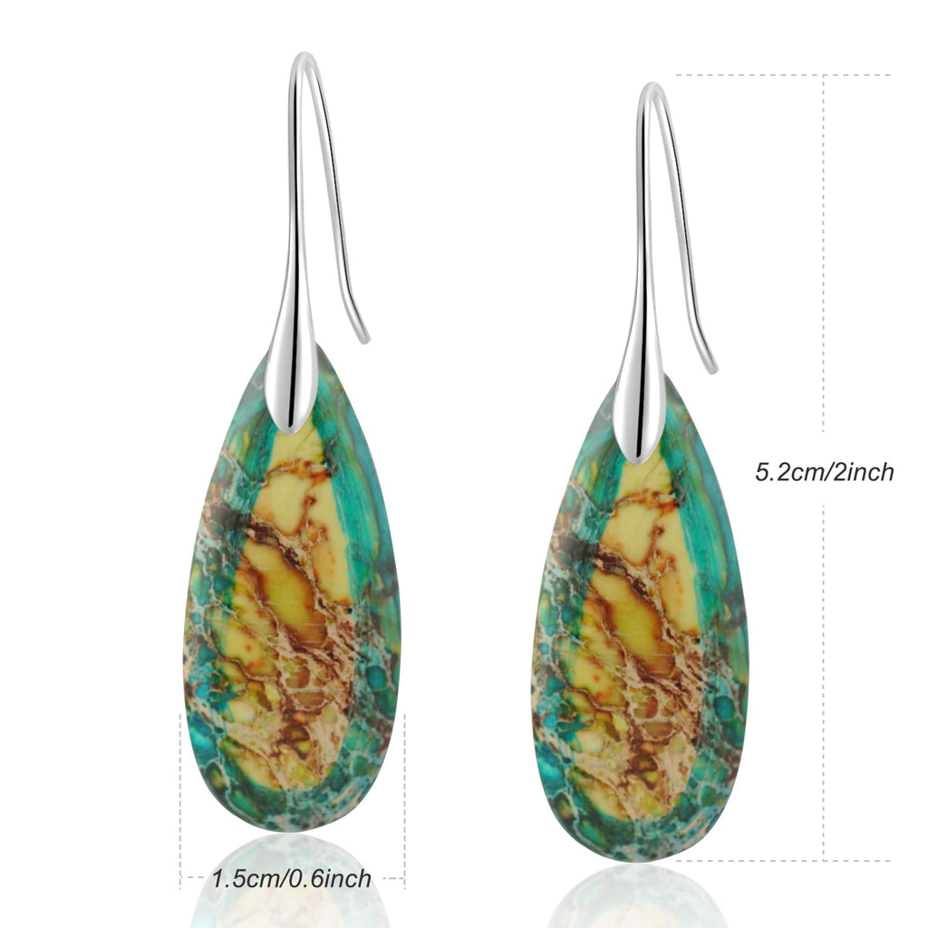 Sriomu Natural Healing Stone Fishhoop Dangle Drop Earrings Statement Gold silver earrings