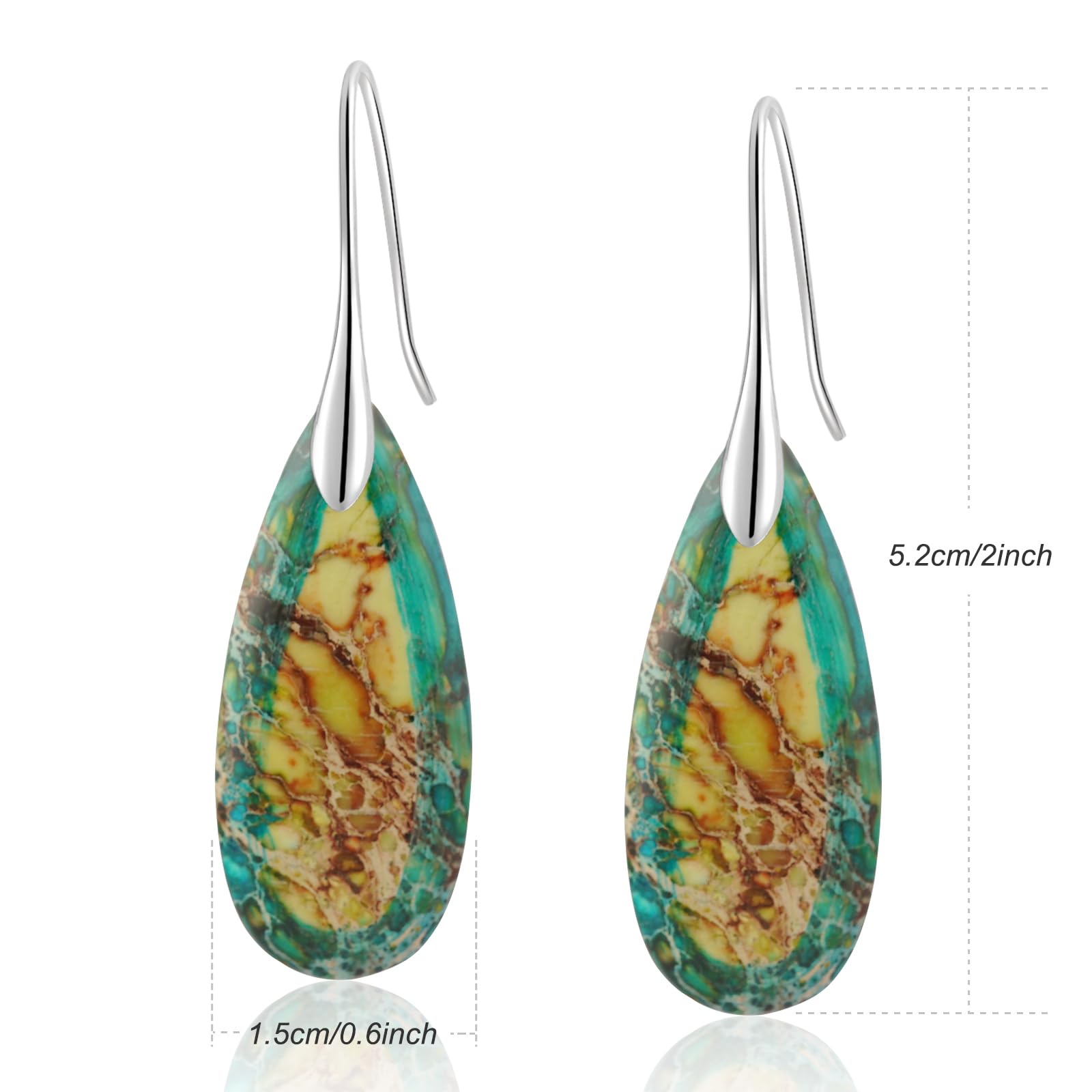 Sriomu Natural Healing Stone Fishhoop Dangle Drop Earrings Statement Gold silver earrings