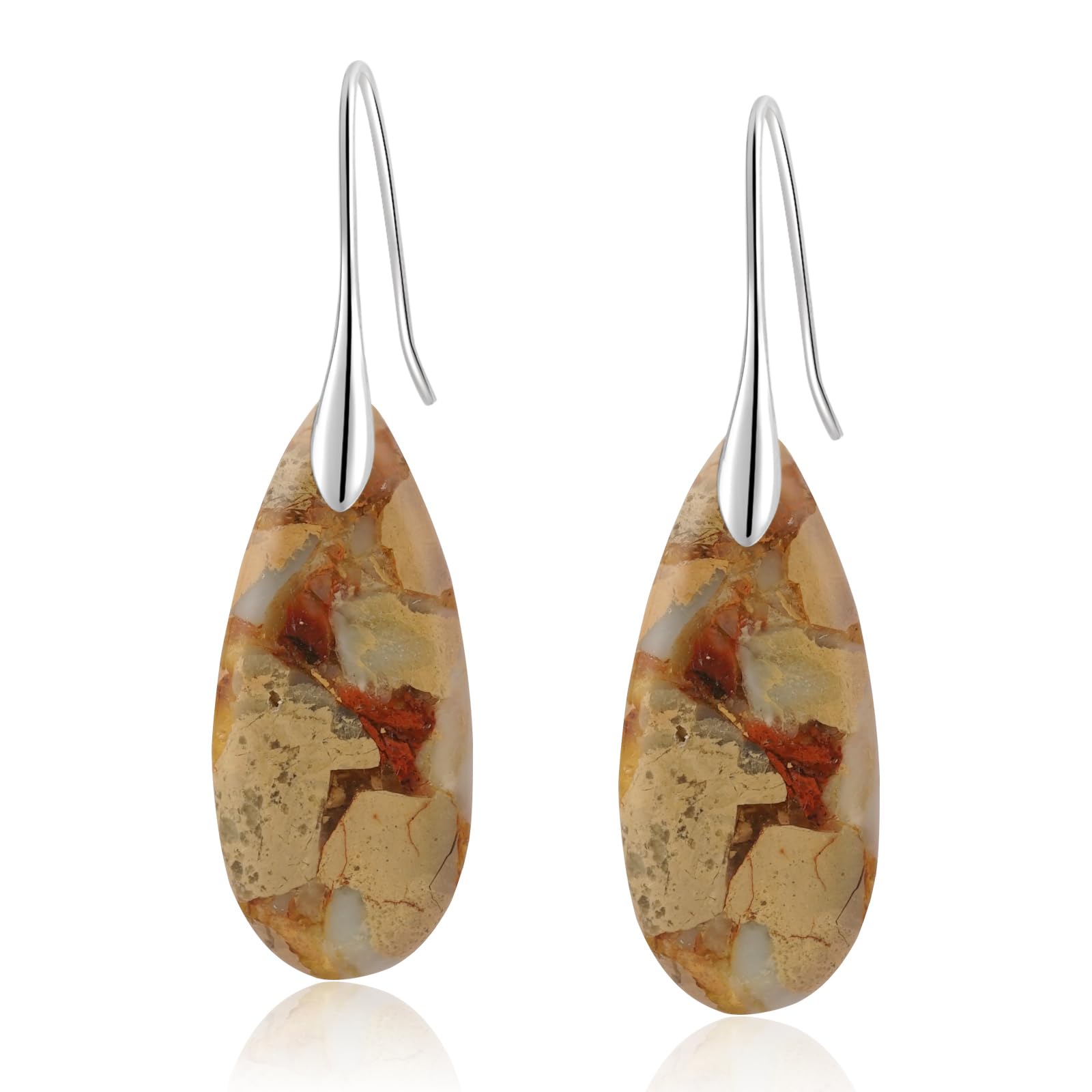 Sriomu Natural Healing Stone Fishhoop Dangle Drop Earrings Statement Gold silver earrings