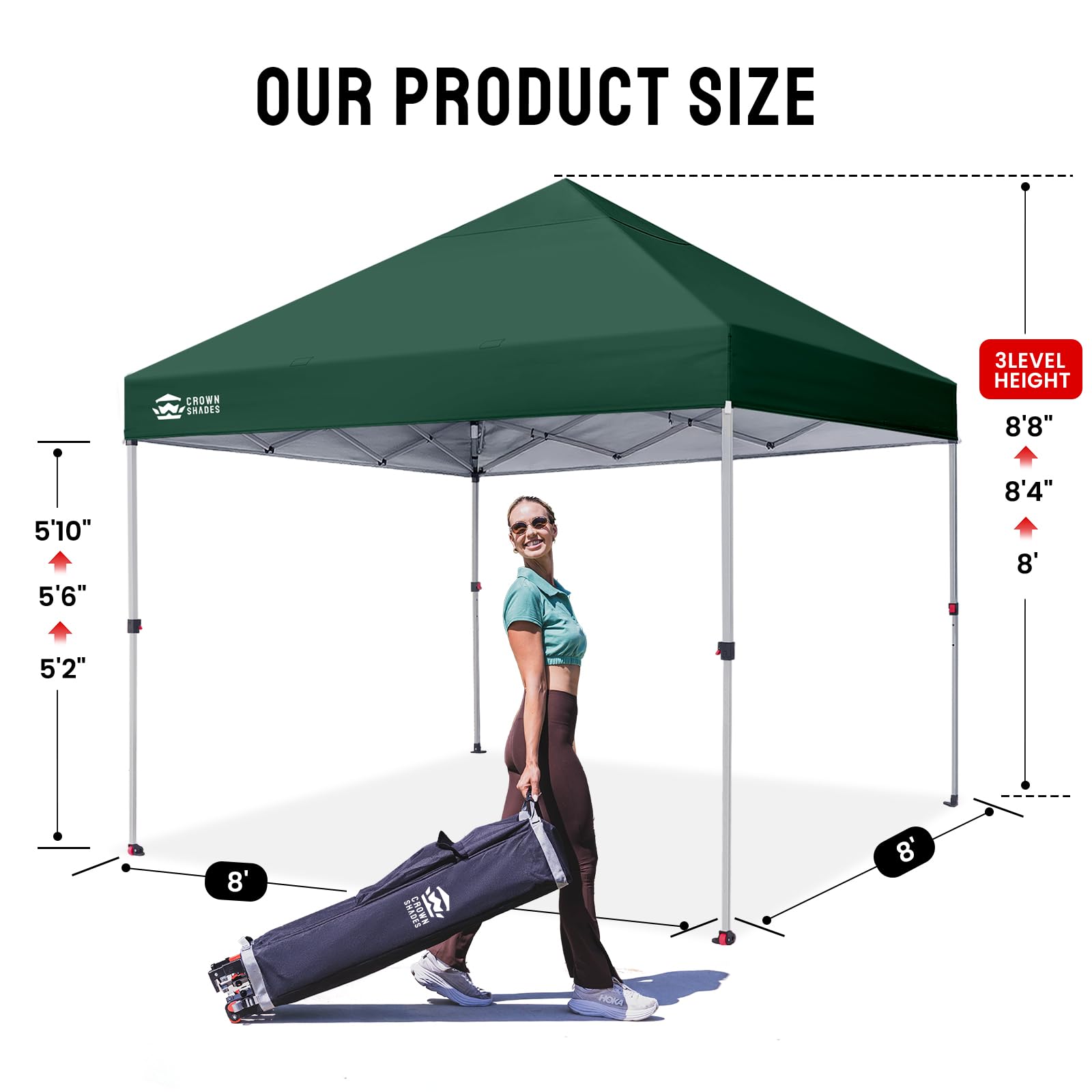 CROWN SHADES 8x8 Pop Up Canopy Tent with One Push Setup, Grid White