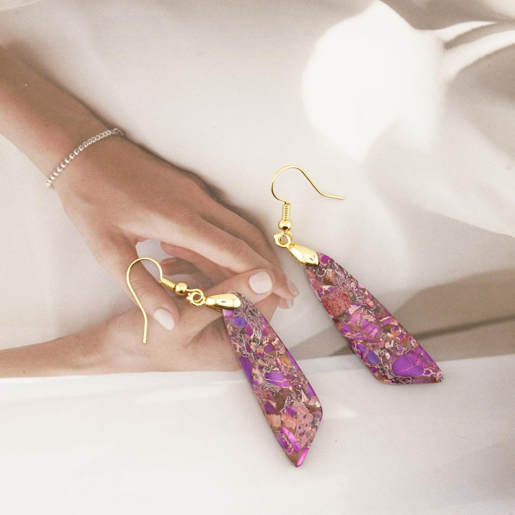 Sriomu Natural Healing Stone Fishhoop Dangle Drop Earrings Statement Gold silver earrings