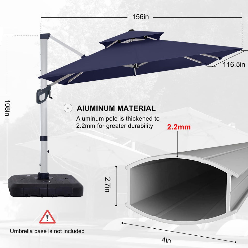 ABCCANOPY Patio Umbrella Cantilever Double Top Outdoor Offset Umbrella with 360° Rotation