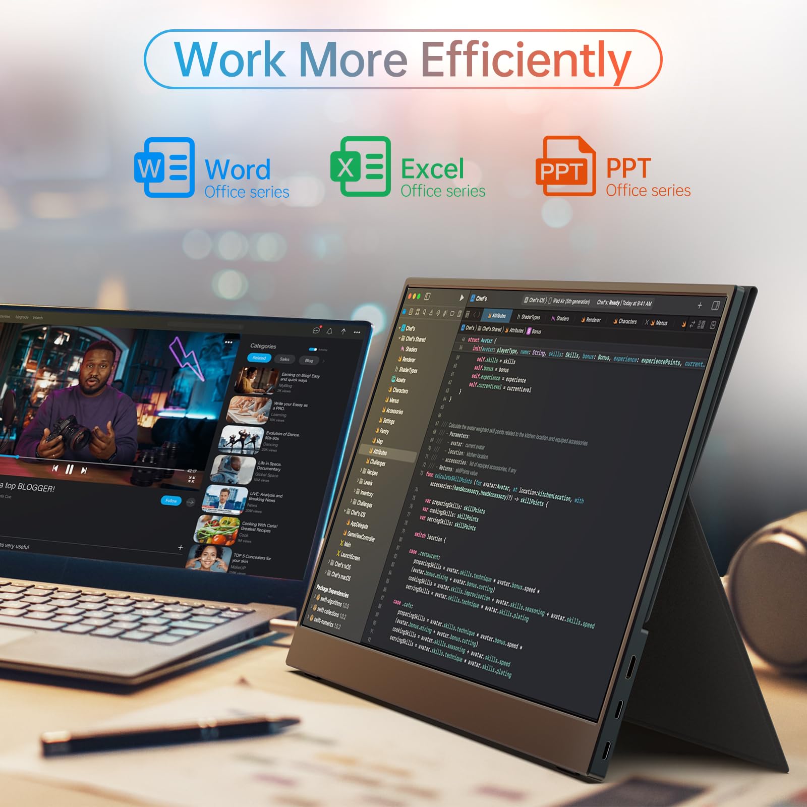 MNN 15.6" FHD 60Hz Portable Monitor USB-C HDMI IPS HDR Gaming Laptop