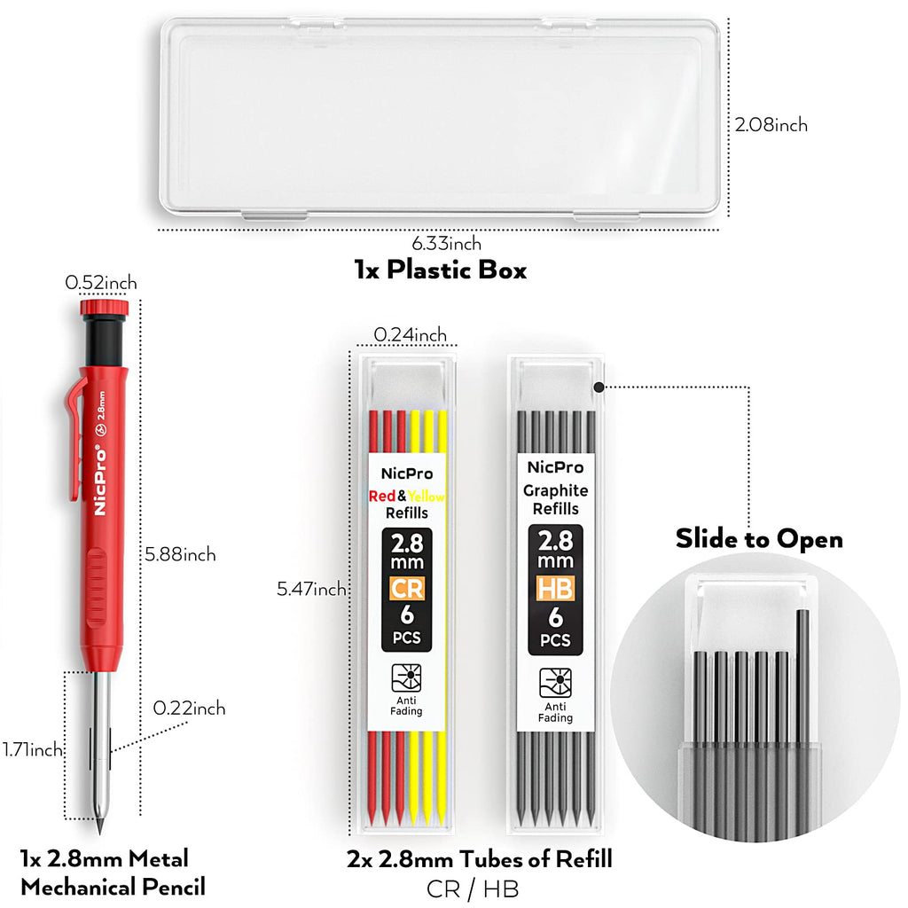 Nicpro Carpenter Pencils with Sharpener, Mechanical Pencil for Construction