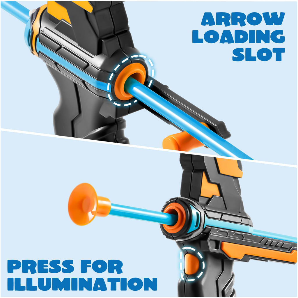 JOYIN Kids Bow and Arrow Set, LED Light Up Archery Toy Set with 9 Suction Cup Arrows, Target & Arrow Case, Indoor and Outdoor Hunting Play Gift Toys for Kids, Boys & Girls Ages 6-12