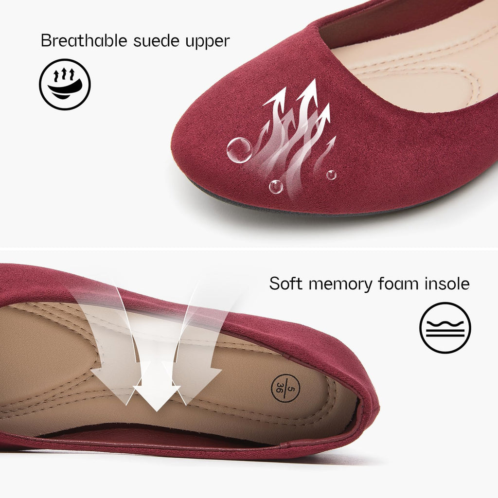 Shupua Flats for Women Round Toe Black Ballet Flats Dressy Work Shoes
