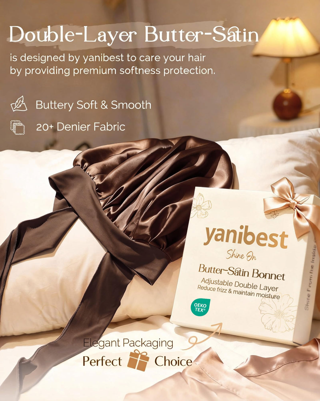 YANIBEST Adjustable Silk Bonnet for Sleeping Women Double Layer Satin Bonnet Reduce Friction Prevent Frizz Curly Hair