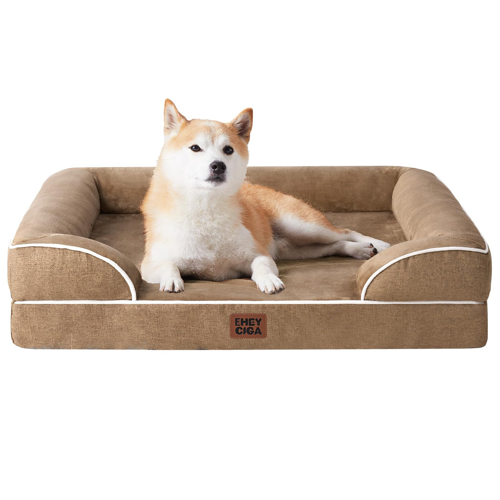 EHEYCIGA Orthopedic Dog Beds Large Sized Dog, Waterproof Memory Foam Pet Bed with Sides, Non-Slip Bottom Large Pet Bed with Washable Removable Cover, Grey