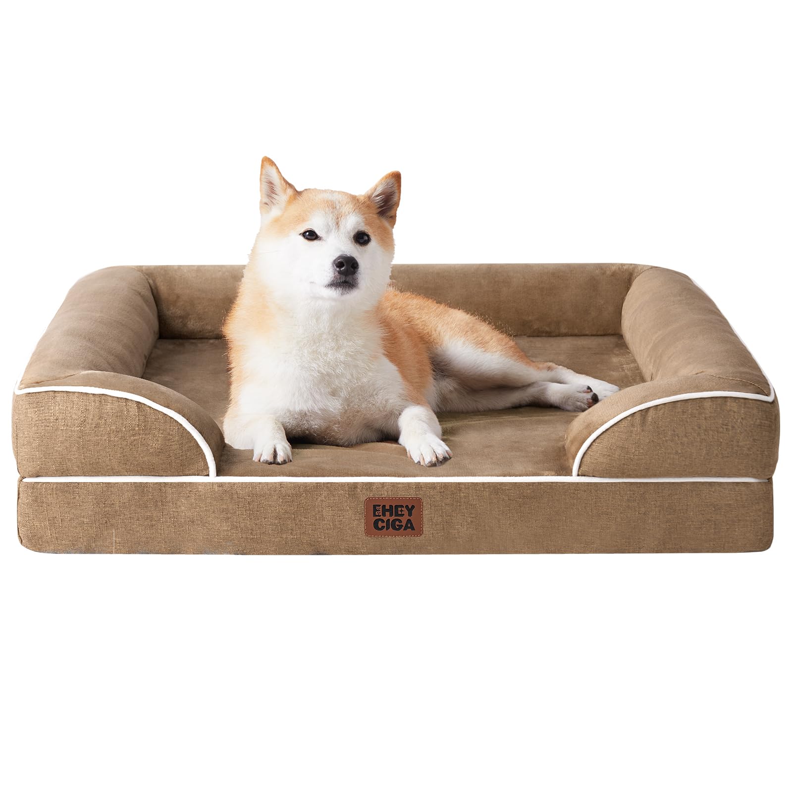 EHEYCIGA Orthopedic Dog Beds Large Sized Dog, Waterproof Memory Foam Pet Bed with Sides, Non-Slip Bottom Large Pet Bed with Washable Removable Cover, Grey