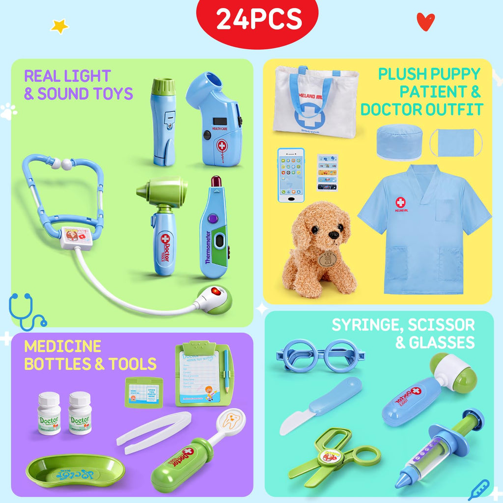 Meland Doctor Kit with Puppy for Kids, Pretend Play Toy Gift for Ages 3–6