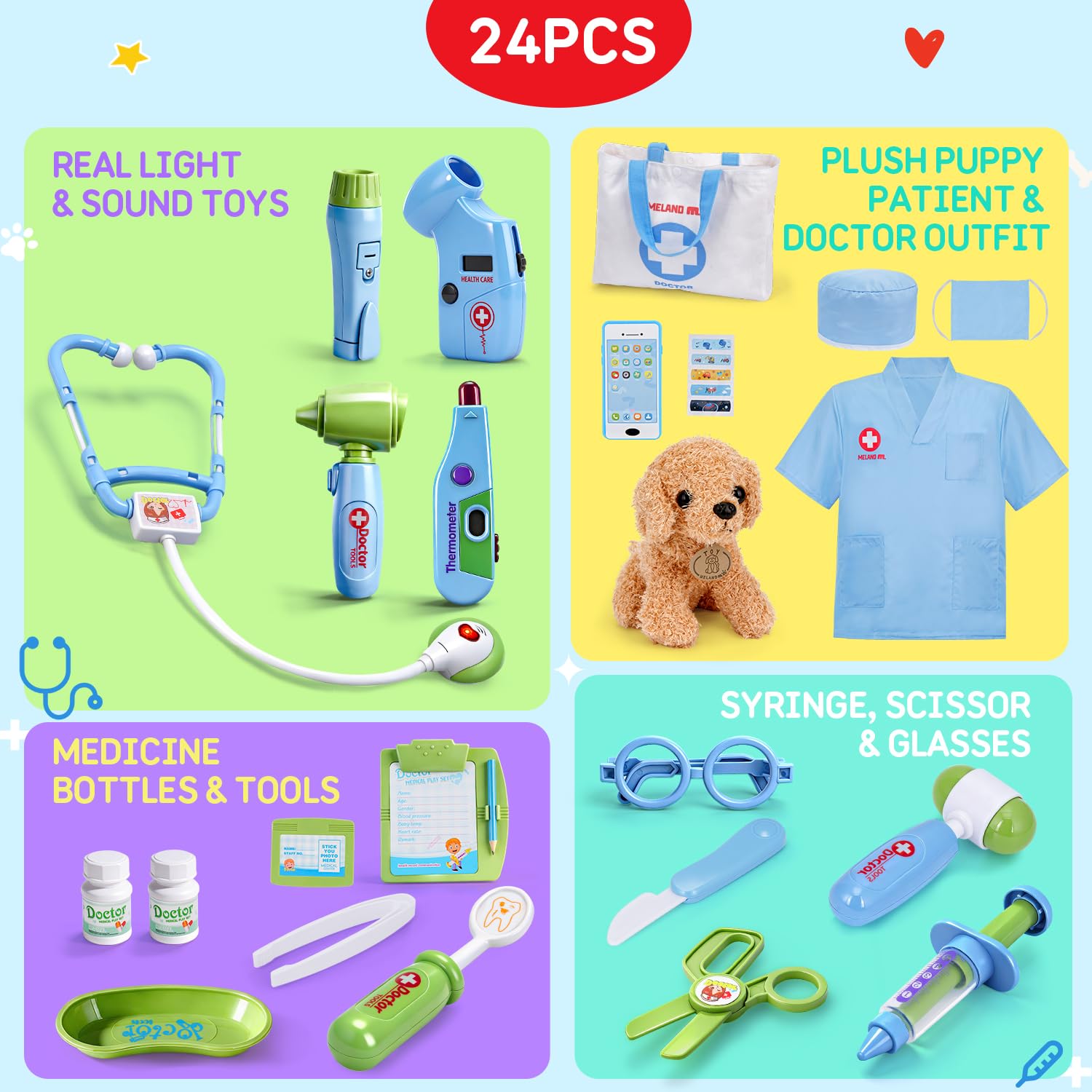 Meland Doctor Kit with Puppy for Kids, Pretend Play Toy Gift for Ages 3–6