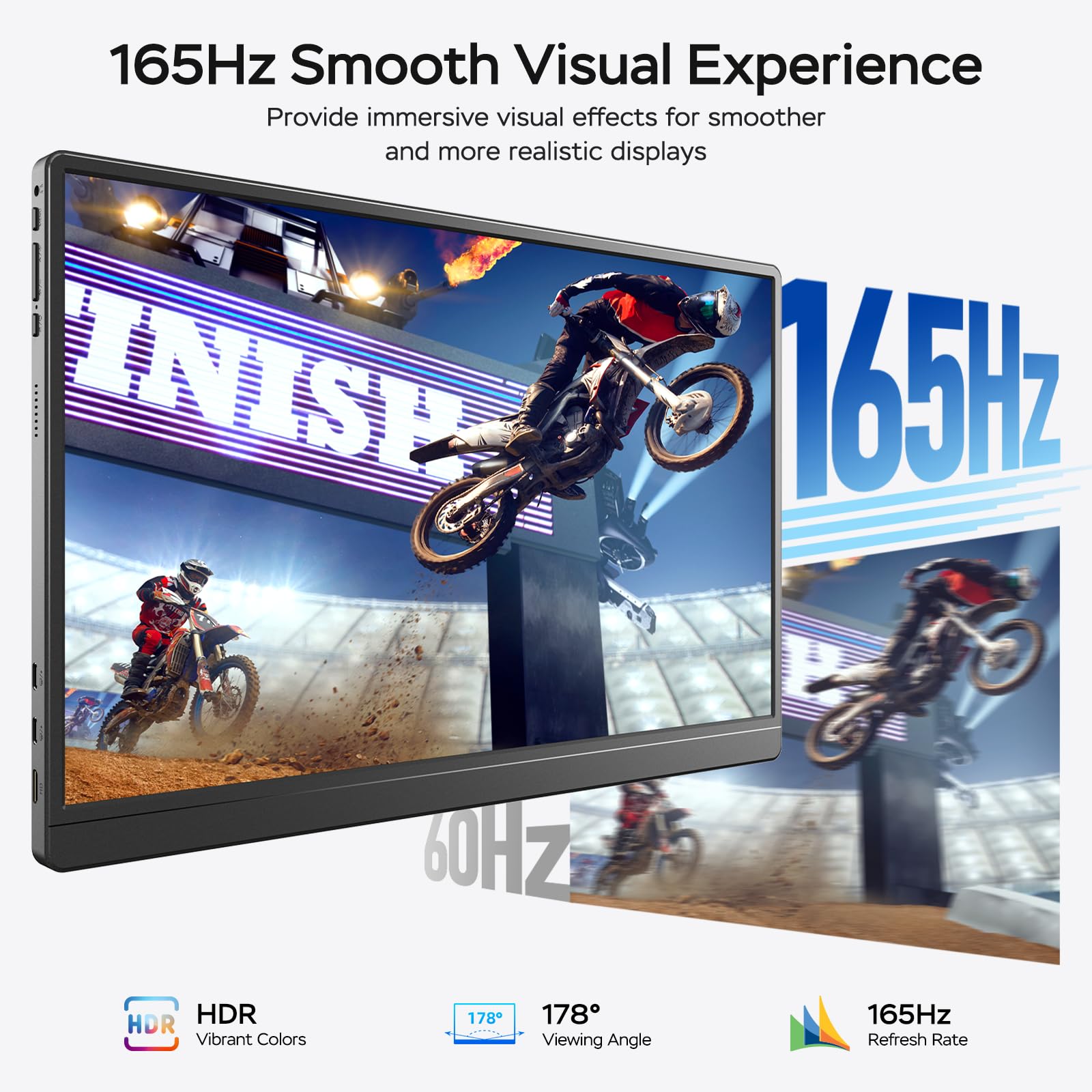 MNN 15.6" FHD 60Hz Portable Monitor USB-C HDMI IPS HDR Gaming Laptop